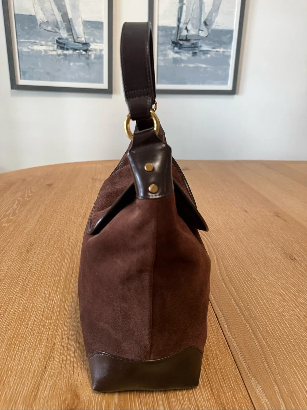 Vintage Lilly Pulitzer Chocolate Brown Suede Lion Head Hobo Shoulder Bag